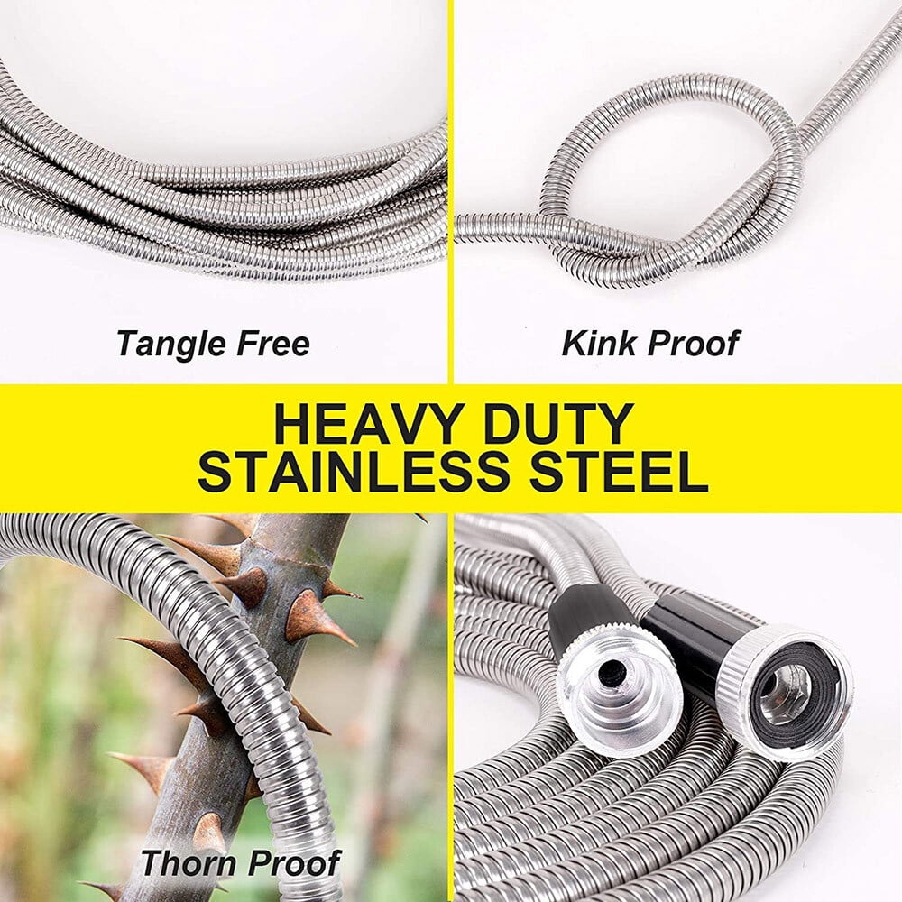 Stainless Steel Metal Garden Water Hose Flexible Hose Pipe Home Kink Free Hose - 25/50/75/100FT