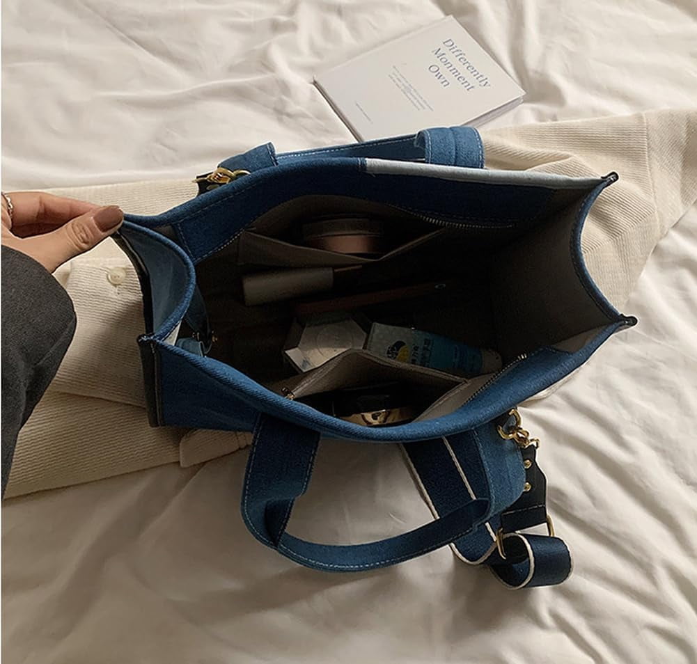 Denim Tote Bag Women Large Shoulder Bag Vintage Satchels Bag Cute Hobo Bags Casual Work Travel College Tote Handbag 2024