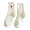 Valentines Day Cute Fleece Socks, White Puffy Mid-Calf Warm Cozy Floor Socks for Fall and Winter, Soft Thick Plush Socks