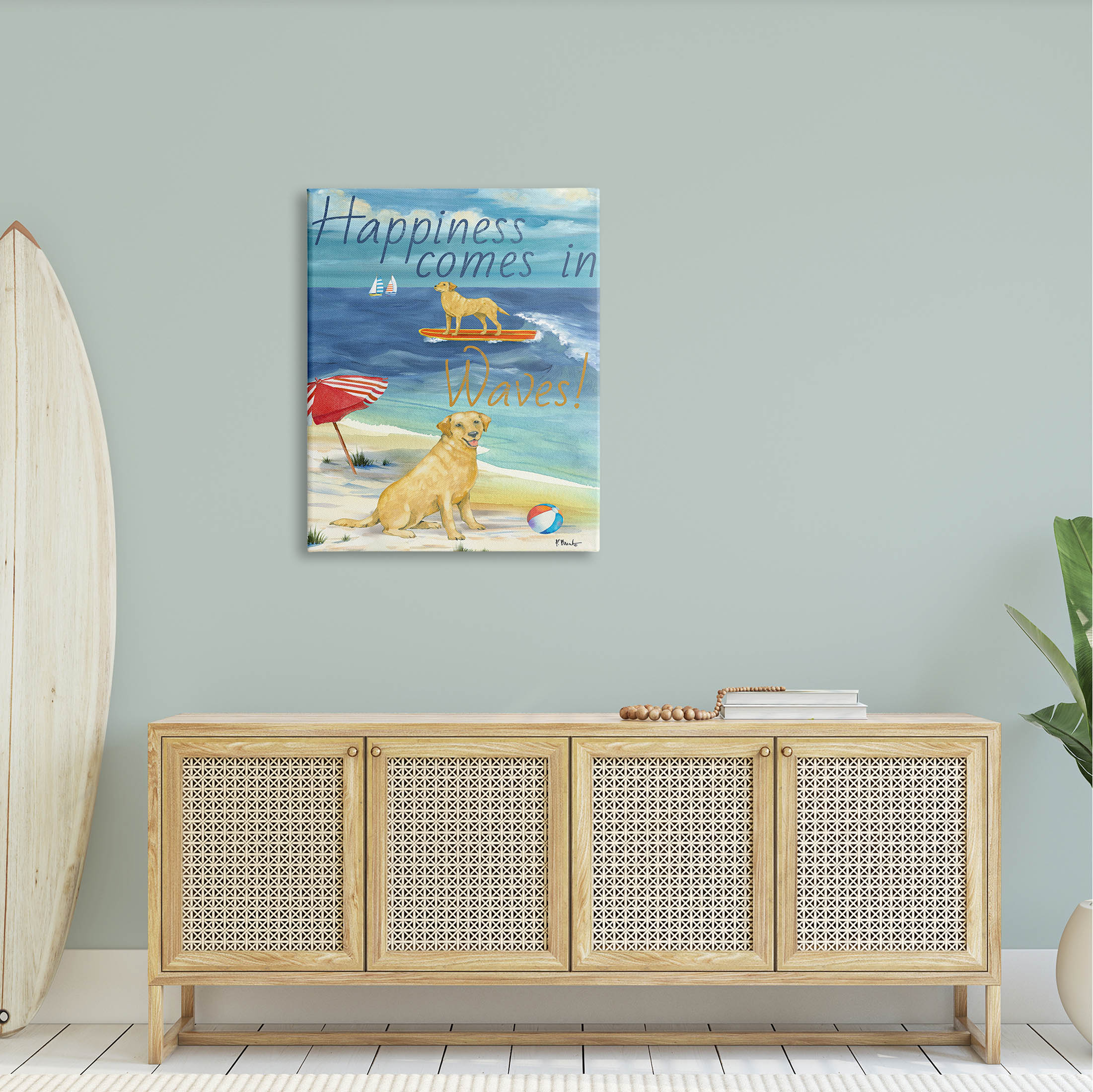 Stupell Industries Surf Pup Happiness in Waves Graphic Art Gallery Wrapped Canvas Print Wall Art, Design by Paul Brent
