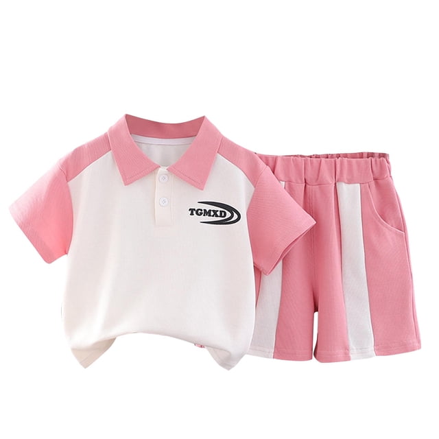 Odeerbi 1-7 Años Niños Niñas Conjuntos de Verano Estampado Deportivo Algodón Manga Corta Cuello Abotonado Tops Pantalones Cortos Conjunto de Dos Piezas Escuela