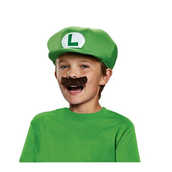 Nintendo Super Mario Brothers Luigi child Hat and Mustache, One Size child