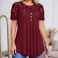 thumbnail image 2 of Floral Lace Trim Short Sleeve Blouse – Women's Casual Round Neck Top with Button Detail & Asymmetrical Hem for Summer Daily Office Wear, 2 of 5