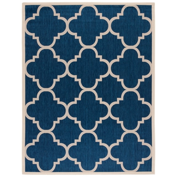 SAFAVIEH Courtyard Becky Geometric Indoor/Outdoor Area Rug, Navy/Beige, 8' x 10'