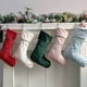 thumbnail image 1 of Calcetines Navideños de Terciopelo de Color Liso con Bordes, Bolsa de Regalo Grande para Guardar y Decorar., 1 of 7