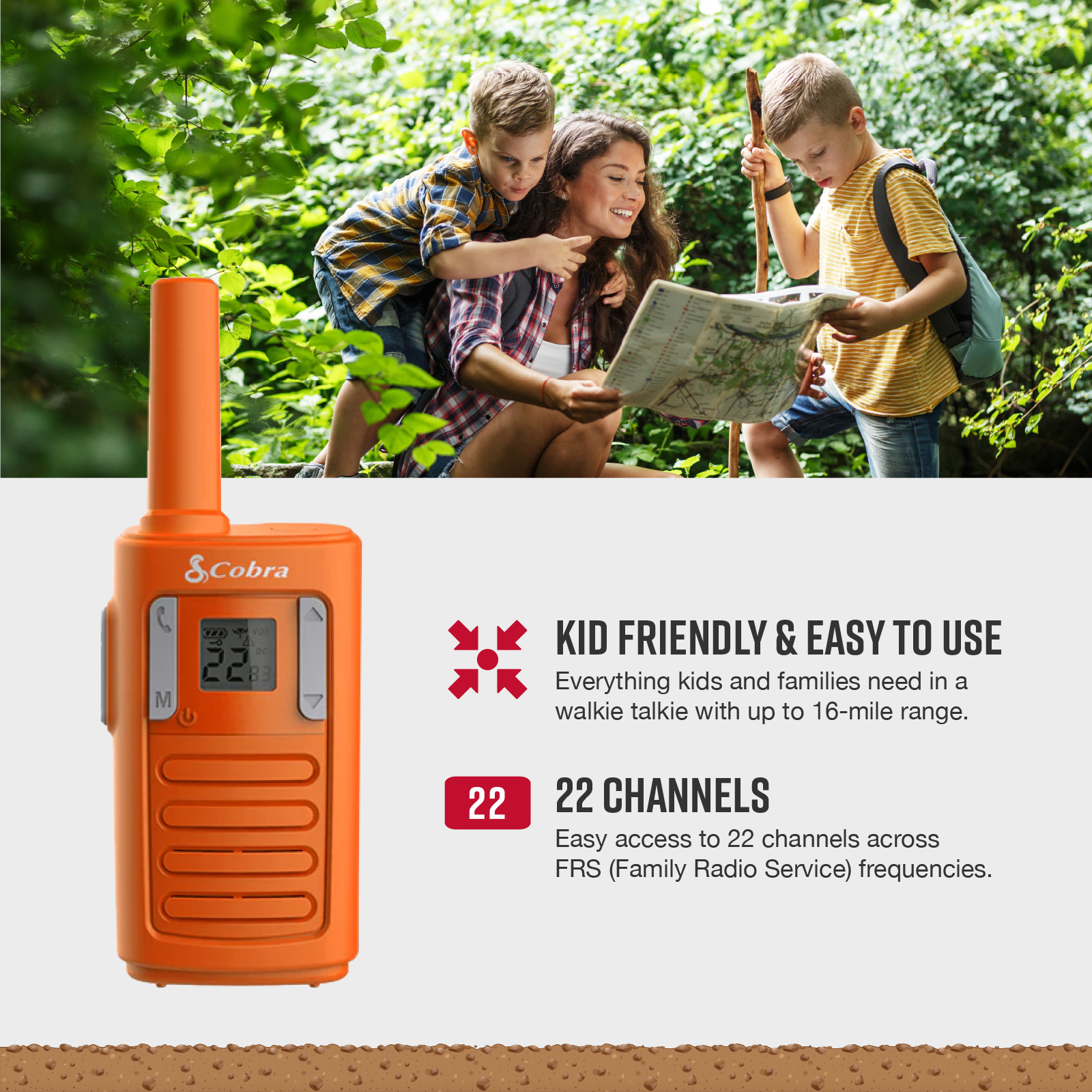Cobra RX100 16-Mile Range Family Walkie Talkies (4-Pack) - 16-Mile-Long Range, Kid-Friendly Communication, 22 Channels, NOAA Weather Alerts, Call Alerts