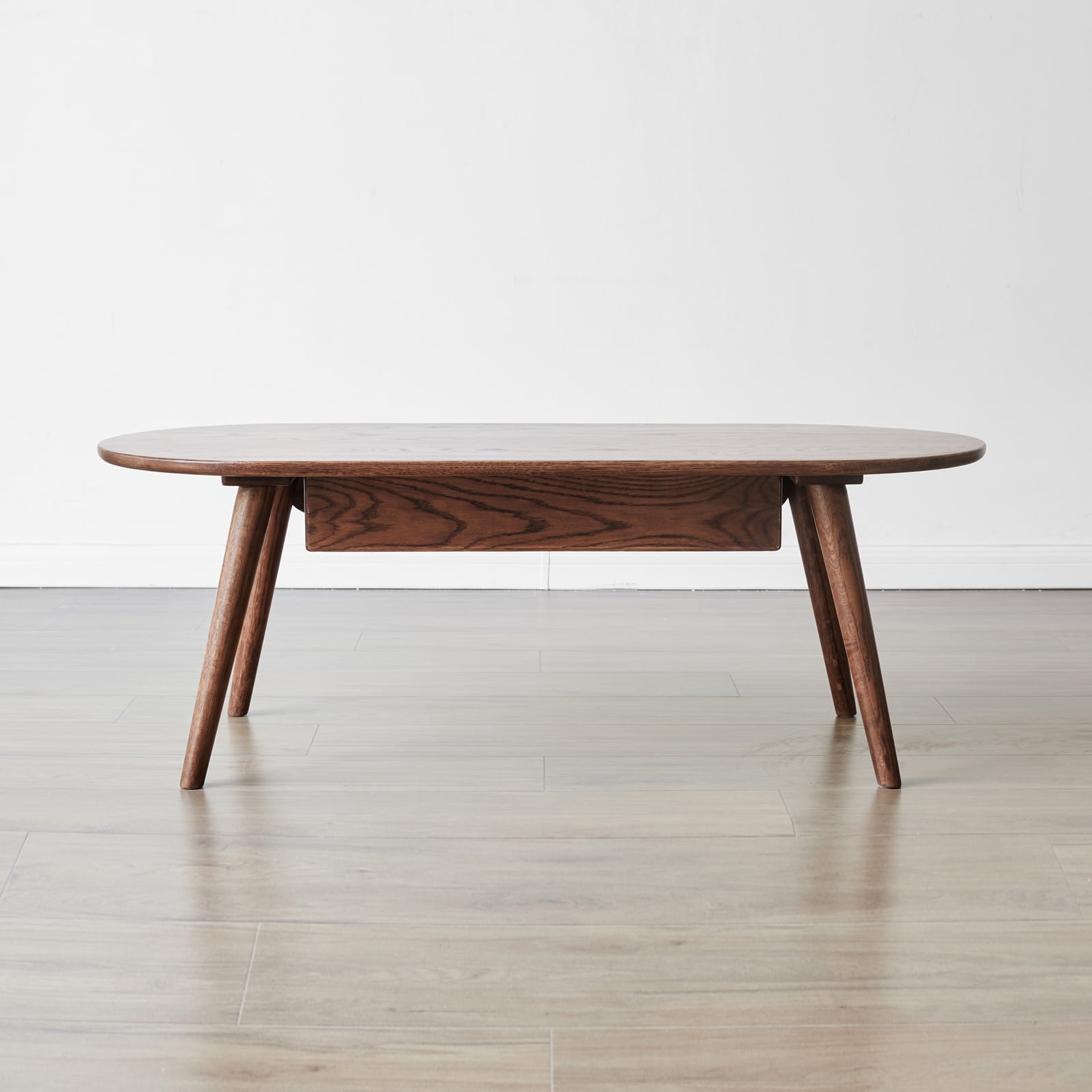 MAYEERTY Capsule Solid Oak Coffee Table with Storage Drawers – Modern Oval Center Table for Living Room & Home Office