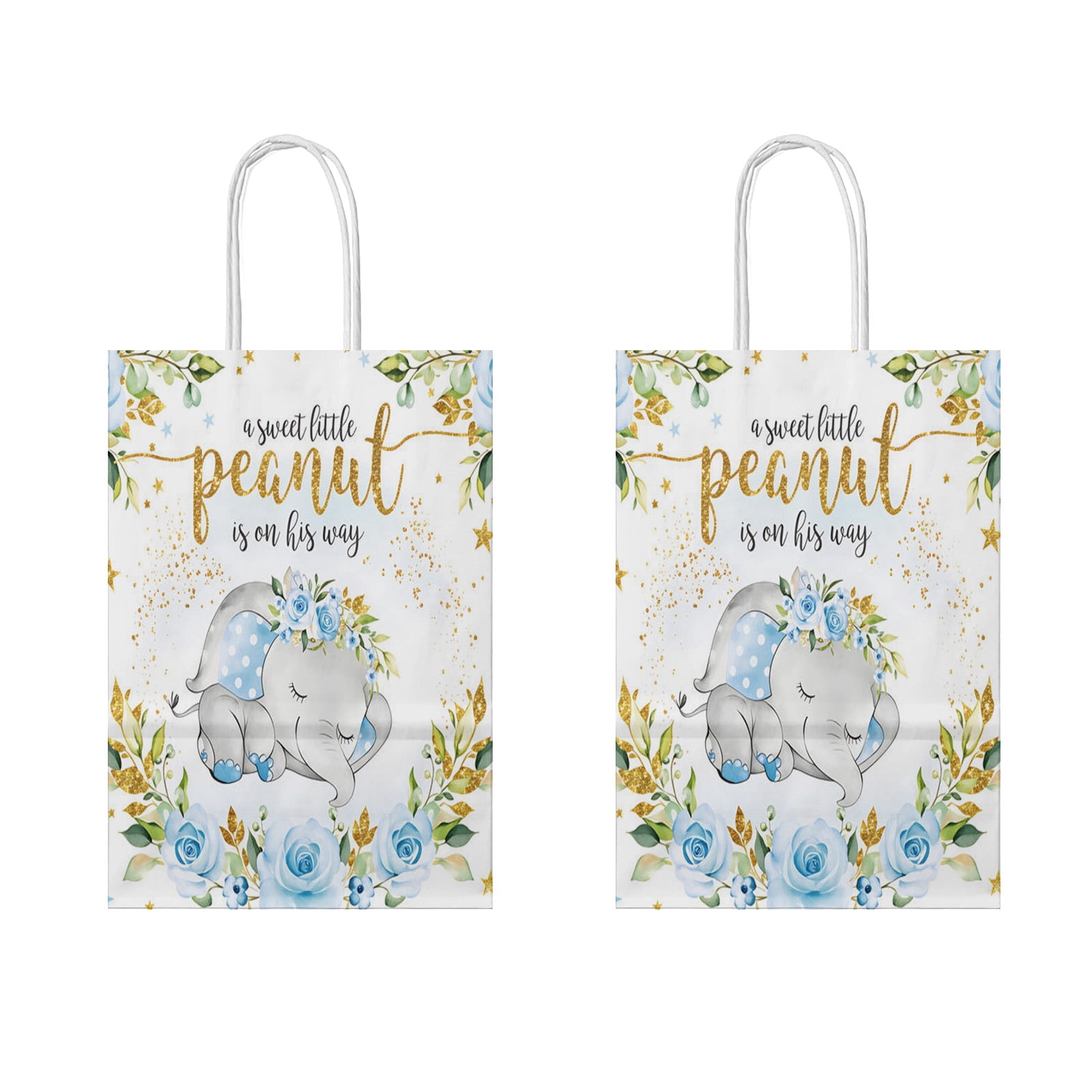 20Pcs Elephant Baby Shower Party Favor Bags, Blue Floral Sweet Little Peanut is on His Way Cute Elephant Party Supplies