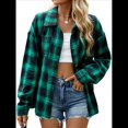 thumbnail image 3 of Camisas de Franela con Botones para Mujer, Camisas A Cuadros de Larga, Blusa Informal de Negocios. Verde XXL, 3 of 10