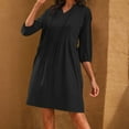 thumbnail image 4 of qucoqpe Womens Summer V Neck 3/4 Sleeve Dress Fashion Casual Loose Tie Sun Dress Ruffle Pleated Mini Dress with Pockets, 4 of 8