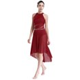 thumbnail image 2 of YiZYiF Women's Sleeveless Rhinestone Lyrical Dance Dress Modern Contemporary Dancing Clothes Burgundy M, 2 of 7