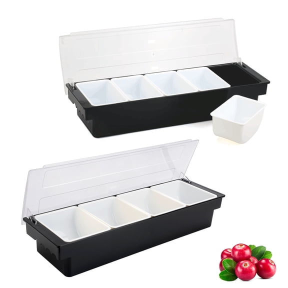 ChicHomey Condiment Server Tray, Bar Fruit Caddy with Lid and 5 Removable Compartments, Ice Condiment Serving Tray for Party, Toppings Bar Container, Garnish