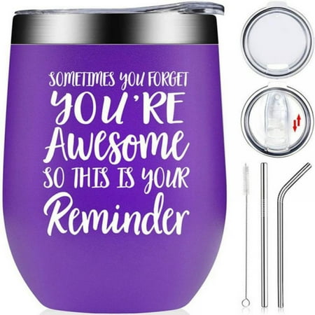 

Inspirational Gifts for Women - Stainless Steel Coffee Purple Mug/Tumbler 12oz Sometimes You Forget You’re Awesome Gift Idea for Best Friend Her Female
