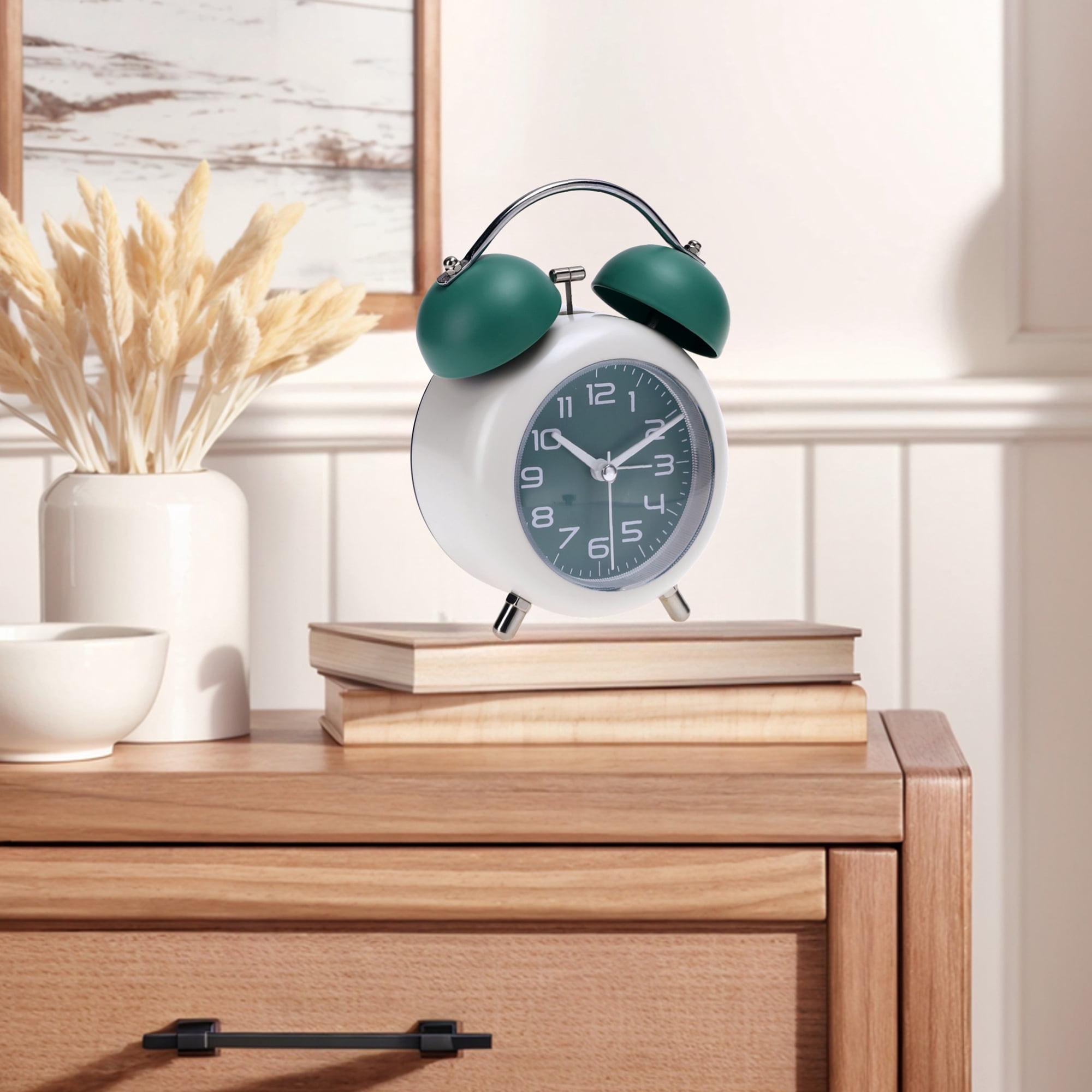 Unique Bargains 2 Pcs Old Fashioned Circle Loud Alarm Clock Green