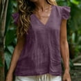 thumbnail image 2 of Aboser Womens Cotton Linen Tank Tops Y2k Flutter Sleeve Shirts Summer Casual V Neck T Shirt Solid Color Sleeveless Tanks Loose Fits Beach Vacation Tshirts, 2 of 9