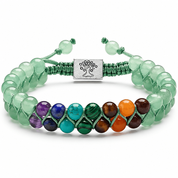AURENIX 7 Chakra Stone Bead Yoga Meditation Bracelet Healing Crystal Double Layer Natural Gemstone Beaded Relax Anxiety Bracelets for Women Men