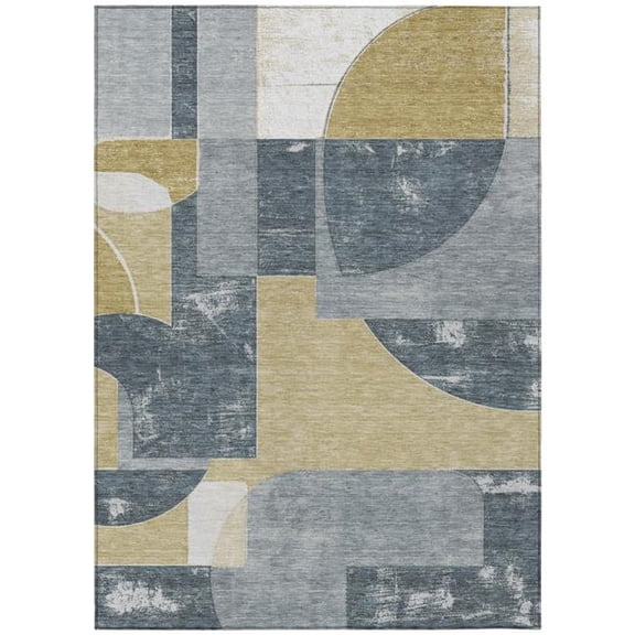 HomeRoots 617917 8 x 10 ft. Gray & Gold Geometric Washable Indoor & Outdoor Rectangle Area Rug