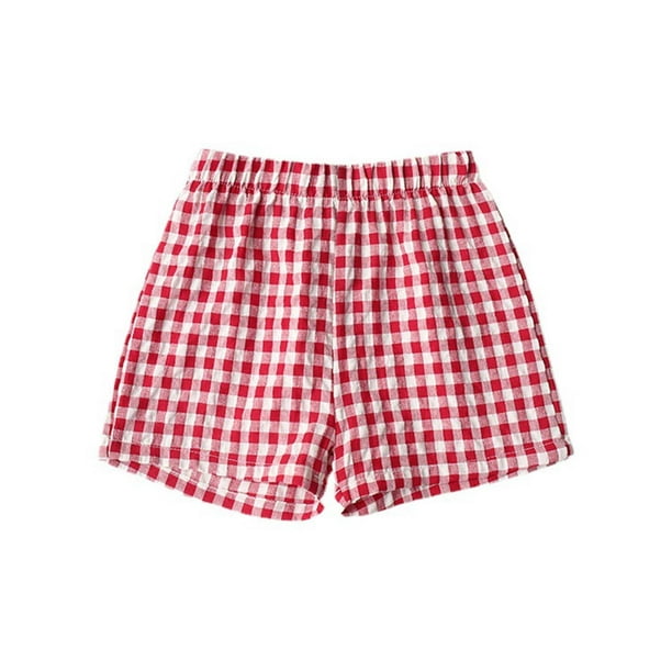 Odeerbi 1-9 Años Niños Niñas Pantalones Cortos de Verano de Algodón Lino Color Sólido Cute Plaid Lattice Pantalones Cortos