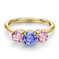 thumbnail image 3 of Gem Stone King 18K Yellow Gold Plated Silver Blue Tanzanite and Pink Lab Grown Diamond Engagement Ring for Women | 1.90 Cttw | Round 6MM | Gemstone December Birthstone | Size 5, 3 of 6