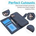 thumbnail image 3 of Wallet Case for iPhone 16, 2 In 1 PU Leather Flip Phone Case with Detachable Magnetic TPU Inner, Kickstand Phone Cover with Card Slots & Wrist Strap for iPhone 16, Blue, 3 of 6