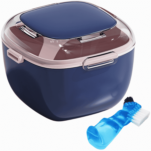 Denture Case, Retainer Cleaning Box, Large Capacity Denture Container Cup for Any Full and Partial Denture, Clear Dentures, Retainers, Night Guards (with Brush and Mirror)