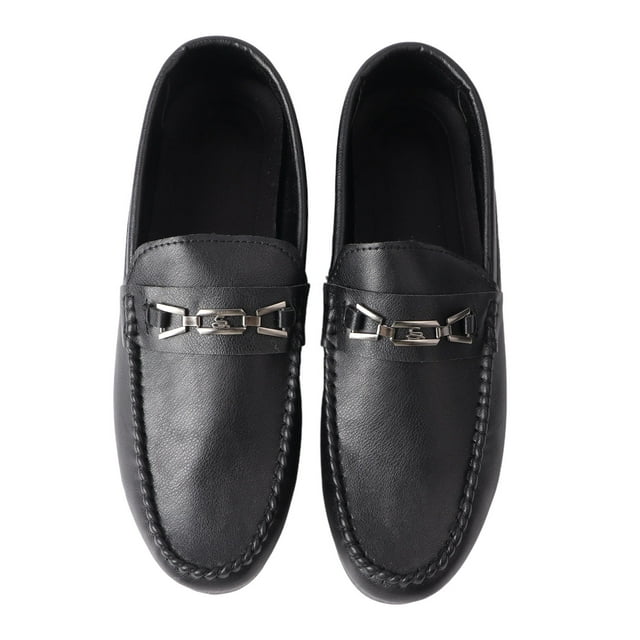 Zapatos de hombre sin cordones de piel sintética, informales, a la moda, ligeros, antideslizantes, con hebilla, de caña baja, color negro, 44