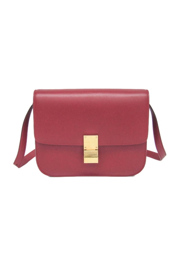 Pre-Owned Celine Classic Box Medium 164173DLS Women's Leather Shoulder Bag Red Color