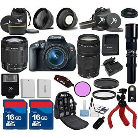 Camera Canon T5i Canon T5i Camera with 18-55mm IS STM + 75-300mm III + 500mm Preset + 3pc Filter Kit + Wide Angle + Telephoto + Extra Battery + 2pcs 16GB Memory Cards + 24pc Kit - International Version ()