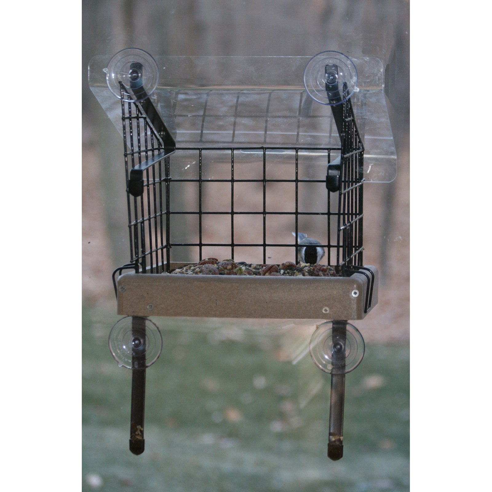 Birds Choice Recycled Window Mount Platform Feeder with Cage and