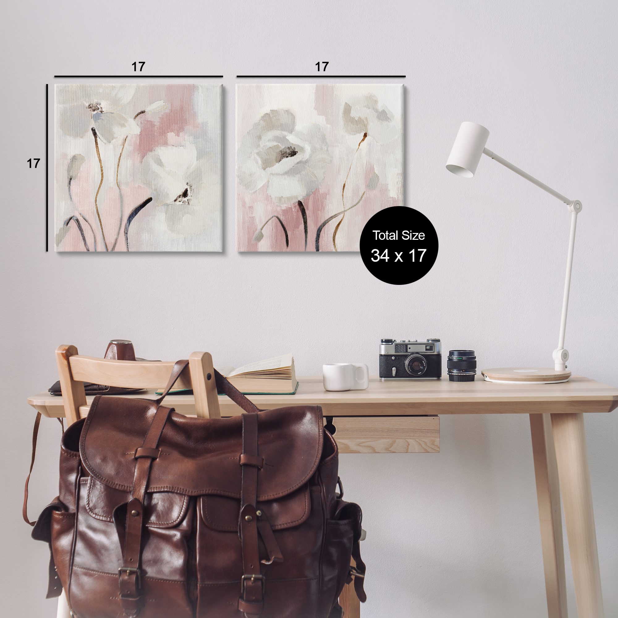 Stupell Industries Abstract White Poppies Plants & Flowers Painting Wrapped Canvas Art Print Wall Art, 17 x 17, Set of 2