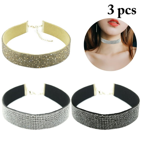 3PCS Choker Set Fashion Rhinestone Choker Necklace Crystal Choker for Women