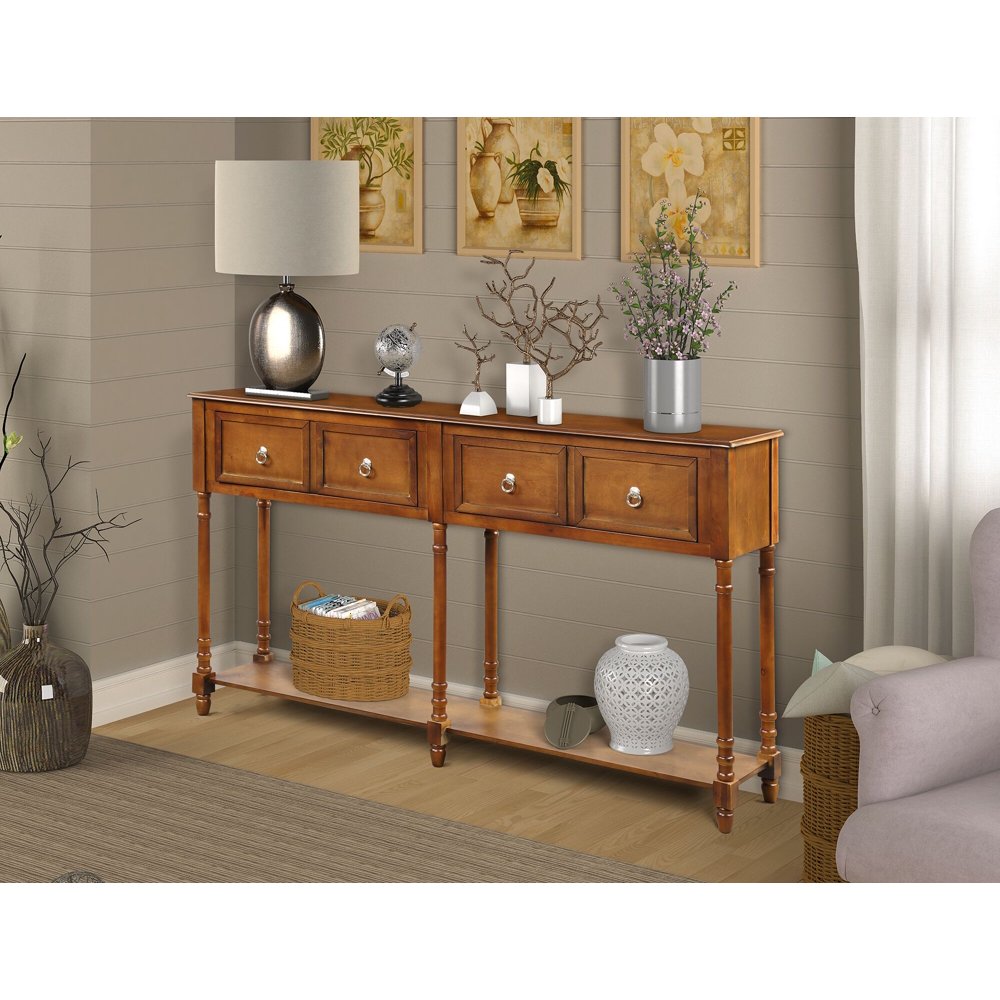 Tall Console Table with 2 Big Storage Drawers, 58'' x 11'' x 34'' Wood