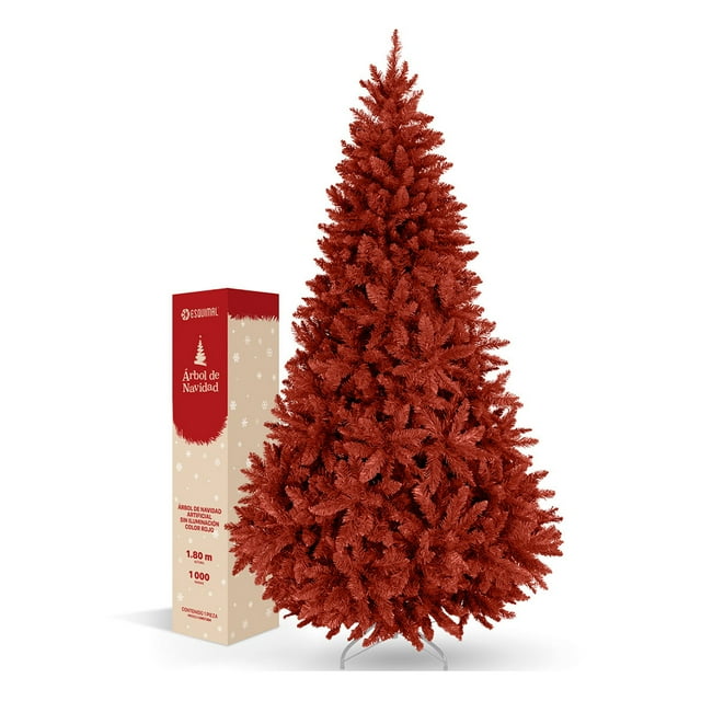 Árbol de Navidad Plegable Pino Navideño Frondoso, Cedro del Himalaya Esquimal (Rojo, 1.80 m)