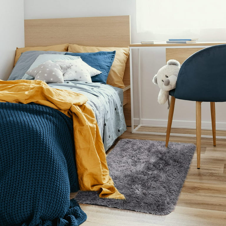 Ophanie Grey Rugs for Bedroom Dorm, Fluffy Fuzzy Soft Carpet, Plush Shaggy Bedside Area Rug, Indoor Floor Living Room Carpet for Kids Girls Boys
