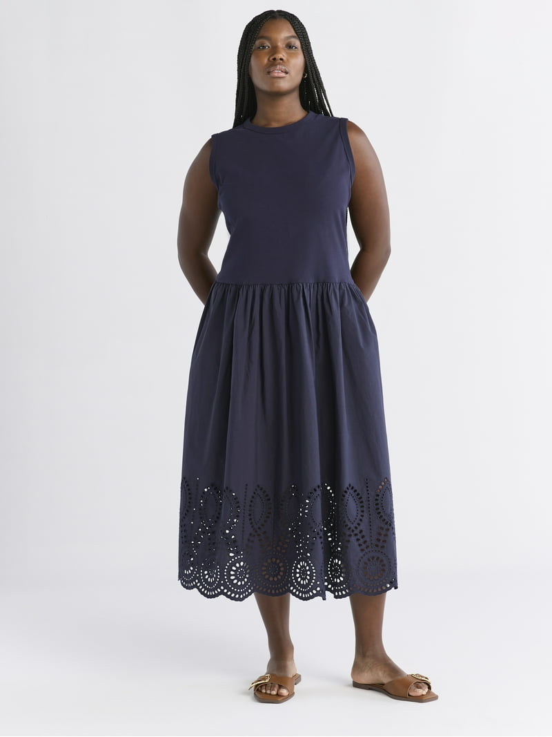 Free Assembly Women's and Women's Plus Sleeveless Mixy Midi Dress