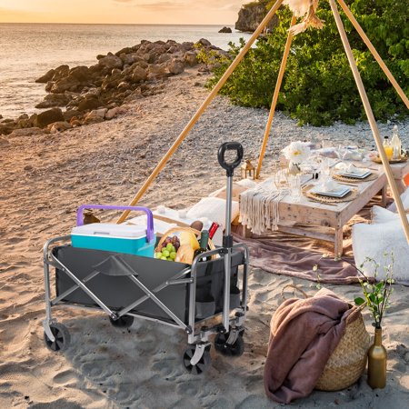 Collapsible Folding Wagon Cart Outdoor Beach Wagon with All Terrain Wheels Gray