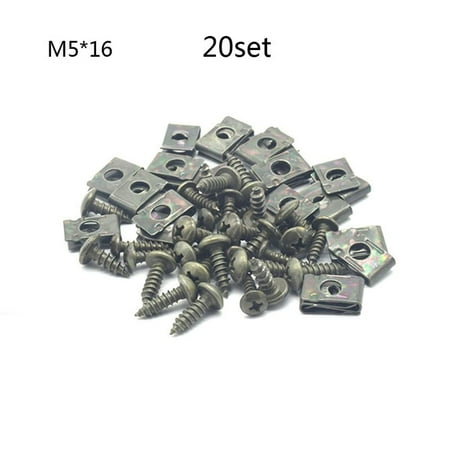 

ZUARFY 20 Sets M4/M5 Dark Green Motorcycle Anti-Rust U-Type Metal Clips Self-Tapping Screws Retainer Fairing Bolts Kit for Ebike Moped Scooter ATV