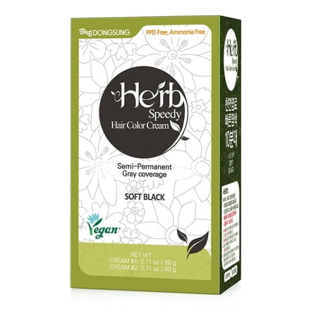 Dongsung Herb Speedy Hair Color Cream – Soft Black | PPD-Free, Ammonia-Free, Vegan, Odorless Hair Dye with Gentle Formula for Comfortable Use (1 Pack)
