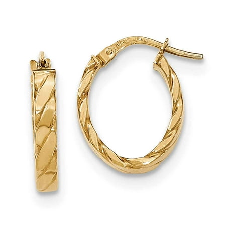 14k Patterned Hoop Earrings - 14K Patterned Oval Hoop Earrings