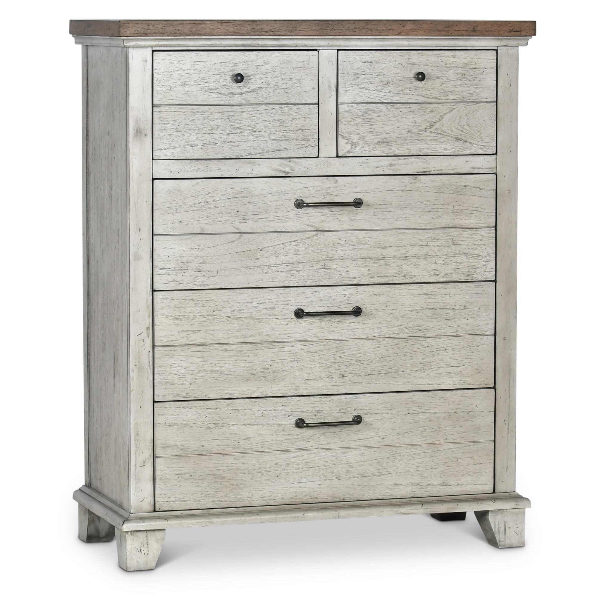 Steve Silver Bear Creek Vertical Dresser with 5 Drawers and Metal, Whitewashed Gray