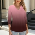 thumbnail image 6 of HUJlwoi 3/4 Sleeve Tops for Womens V Neck Gradient Casual Loose Shirts Fall Winter Undershirts Basic Soft Base Layer, 6 of 6