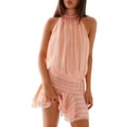 thumbnail image 2 of Women Ruffle Halter Neck Mini Dress Mock Neck Open Back Tiered Dress Y2K Mesh Layered Dresses Pink L, 2 of 9