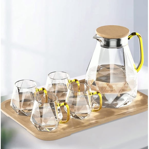 Juego de jarras de cristal DUJUST, elegante diseño de diamante, 2 litros, con tazas