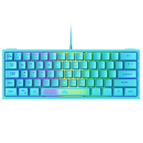 Btafrte Teclado Con Cable K61 RGB 60 Por Ciento 62 Teclas Teclado Ergonómico para Juegos (azul)