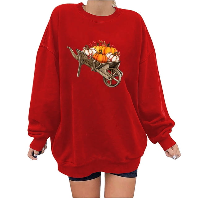 Blusa holgada de manga larga con estampado de otoño para mujer, suéter informal con cuello redondo, Tops, sudadera Fridja fjkfkj7150