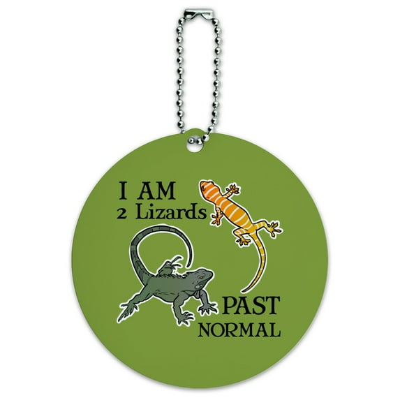 Two Lizards Past Normal Round Luggage ID Tag Card Suitcase Carry-On