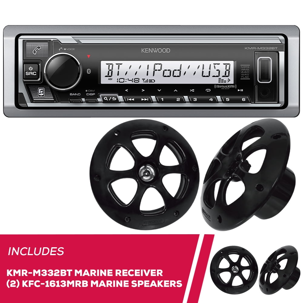 Kenwood KMRM332BT Marine Media Receiver and 2 Pack KFC1613MRB 6.5" Speakers