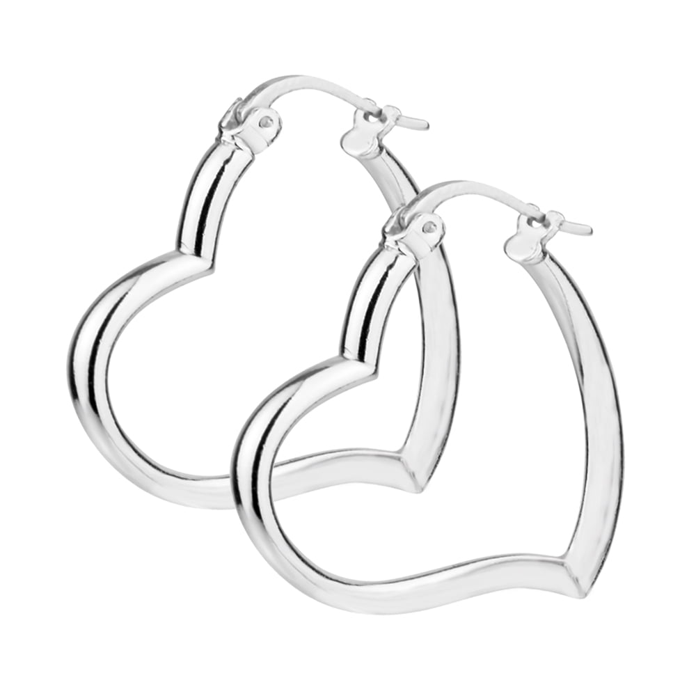 LeCalla Sterling Silver Heart Hoop Earrings, 30MM, Anti-Tarnish Coating, Excellent Gift