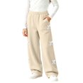 thumbnail image 5 of Girls Sweatpants with Lace Bow Casual Cute Baggy Elastic Waist Kids Wide Leg Pants Beige 14, 5 of 7