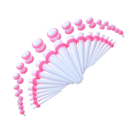 0g Body Jewelry - BodyJ4You Gauges Kit 36 Pieces White Acrylic Tapers & Plugs Pink